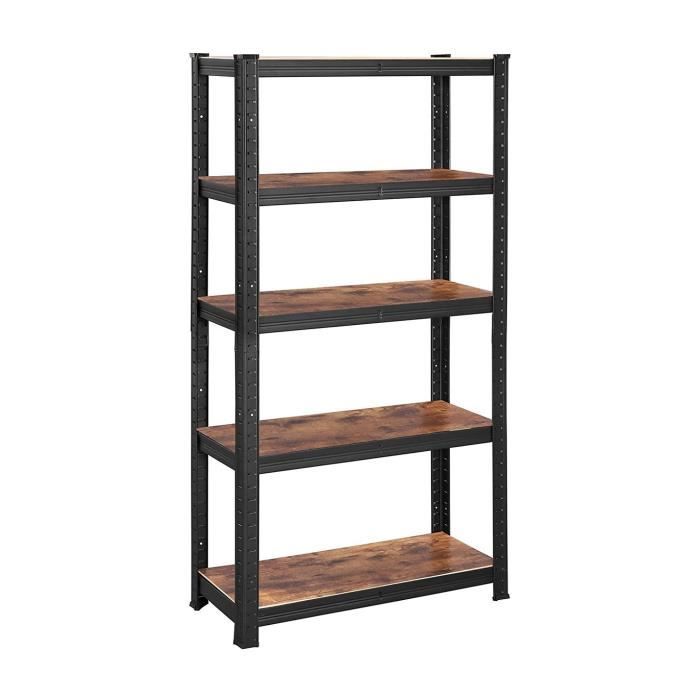 Etagère de rangement en métal noir avec niveaux réglables - H175 cm - 75 cm X 30 cm X 150 cm - Calicosy Noir Etagère de rangement en métal noir avec niveaux réglables - H175 cm - 75 cm X 30 cm X 150 cm - Calicosy Noir