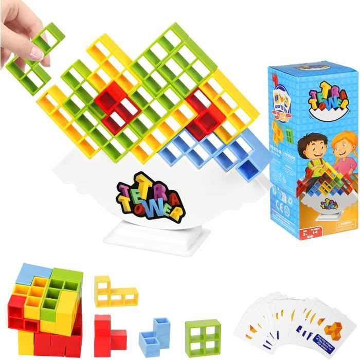 32 Pièces Jeu Tetris Tower - Blocs D'équilibre En Plastique, 8 Formes, Cartes Défis, Jeu Familial Et éducatif