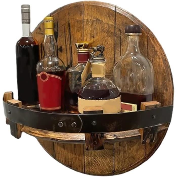 Étagère à Vin Mural Avec LED - Casier Bois Pour 6 Verres + Distributeurs - Style Bar Rétro