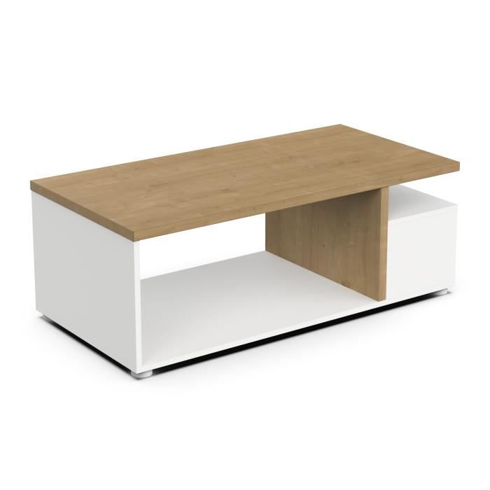 table basse rectangulaire access - 3 niches - décor chêne hamilton et blanc - l 91,8 x p 50 x h 36 cm - demeyere