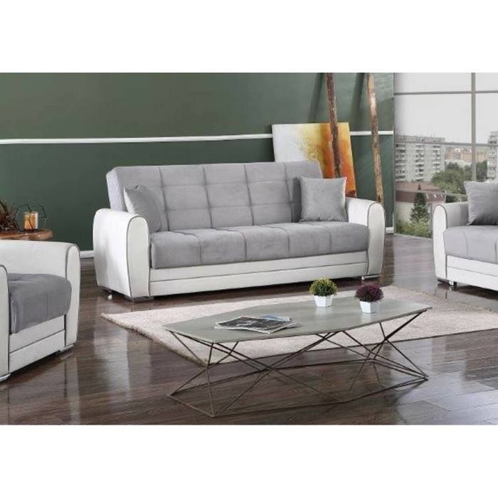 Dmora - Canapé-lit 3 places Luis 220x84h91 cm Blanc Gris Panneau effet bois et Tissu Dmora - Canapé-lit 3 places Luis 220x84h91 cm Blanc Gris Panneau effet bois et Tissu
