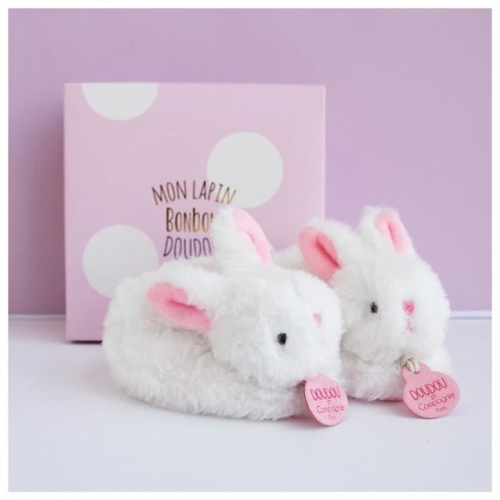 Doudou et Compagnie - Lapin - Coffret chaussons avec hochet Rose 0-6 mois