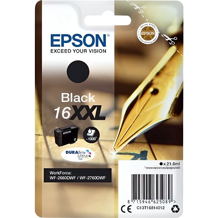 EPSON Cartouche dencre T1681 XXL Noir – Stylo Plume (C13T16814012)