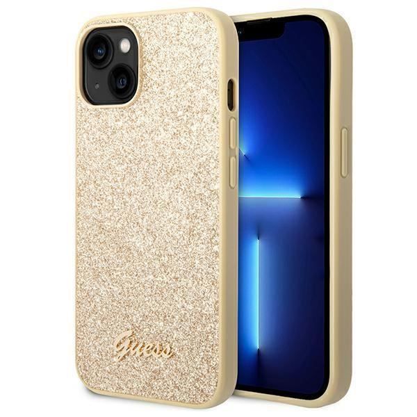 Guess Glitter Flakes Metal Logo Coque iPhone 14 Or 3666339065089 - vue 2