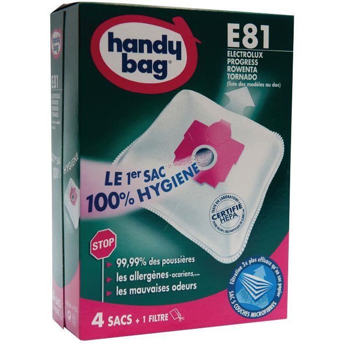 Lot de 4 sacs aspirateur non tissé E81 - HANDY BAG - Pour Electrolux - Haute filtration