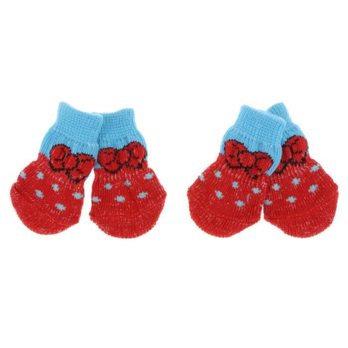 4pcs / Set Chien Anti-dérapant Chaussette Contrôle De Traction Pour L'usage D'intérieur, Protection De Patte S rouge