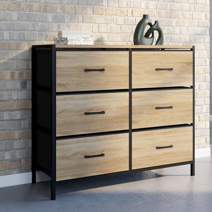 IDMARKET Commode 6 tiroirs en tissu UTAH 80 cm meuble de rangement design industriel IDMARKET Commode 6 tiroirs en tissu UTAH 80 cm meuble de rangement design industriel