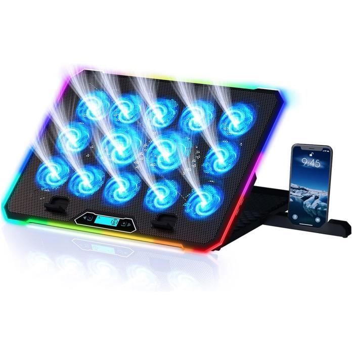 Refroidisseur PC Portable – JORMFTTE – 14 Ventilateurs – 10 Modes RVB – Aluminium et ABS – 2 Ports USB