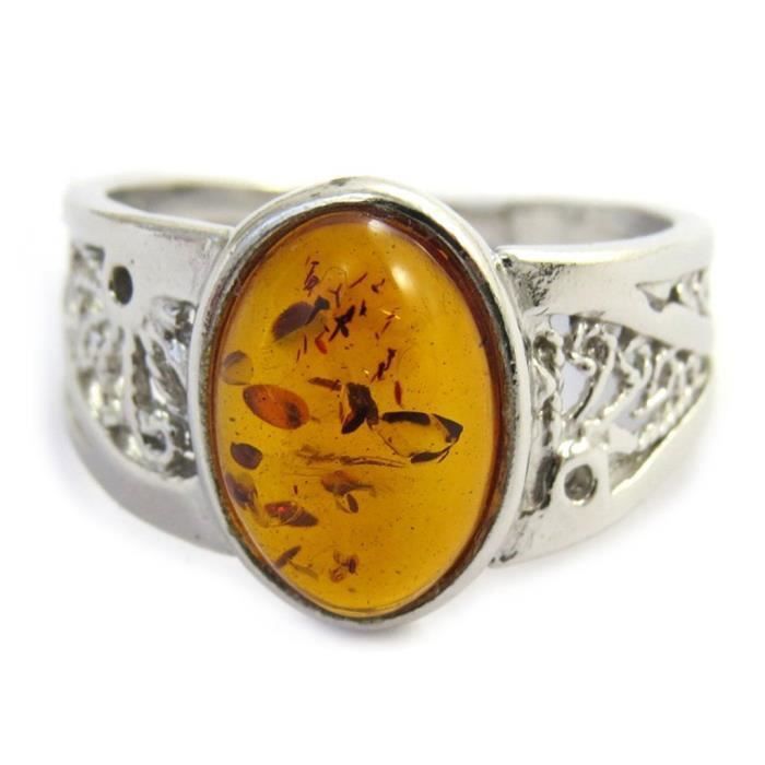 Bague Argent 925 Avec Ambre Baltique Cognac - Design Ovale - Neuf Avec étiquettes
