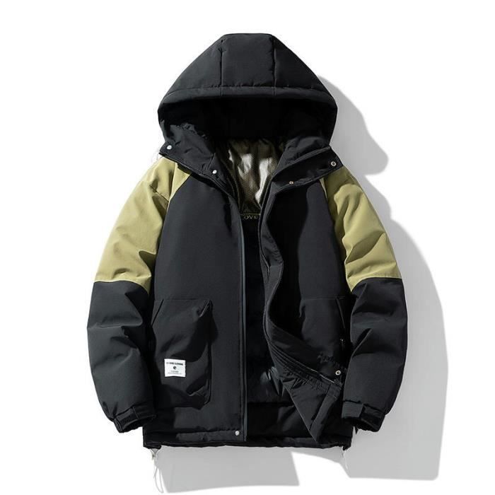 Doudoune Hiver Homme Capuche Chaude Duvet Canard Casual Veste Zippee Epaisse Couleur Contraste 