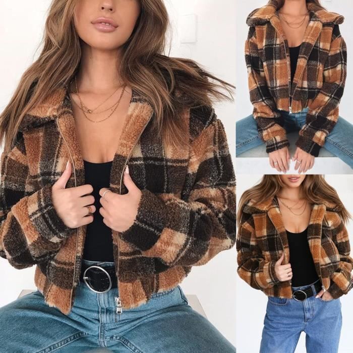 Femmes Manteau A Carreaux Dames Verifiez Fausse Fourrure Borg Zipper Court Bomber Jacket Outwear Kaki Kaki Achat Vente Manteau Caban Soldes Sur Cdiscount Des Le 20 Janvier Cdiscount