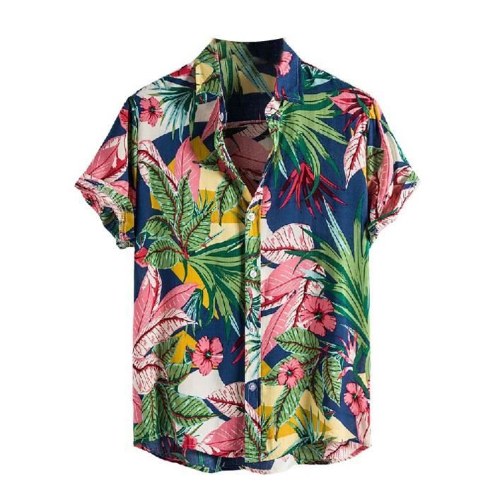 chemise à revers fleurs hawaïennes pour hommes - chemisette 2