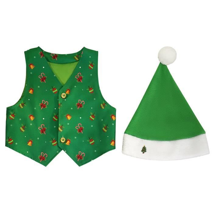 DPois Unisexe Enfant Gilet Lutin No?�l avec Chapeau P?�re No?�l Costumes d'Elfe de No?�l Santa 