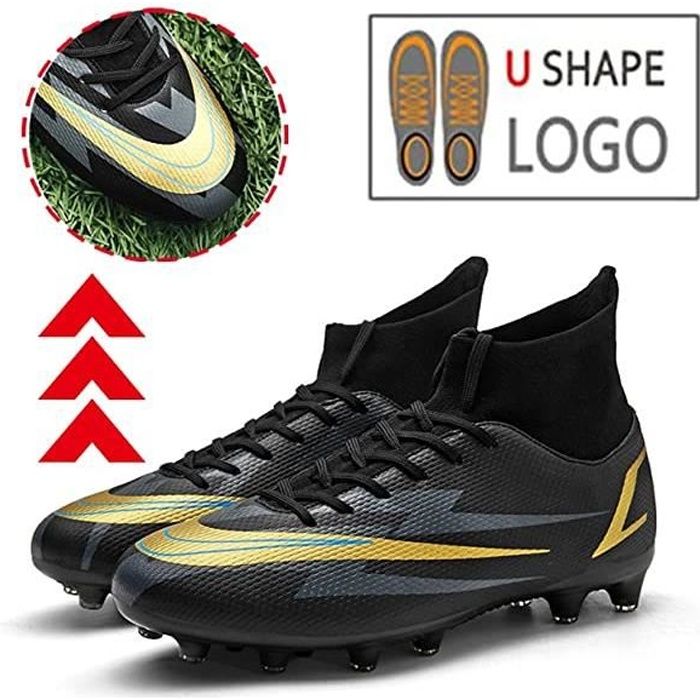 Situkeke Chaussures De Football Hommes Crampons Enfant Spike Chaussure De Foot Garçon High Top Adolescents Chaussures De Sport Athlétisme Compétition,Black,EU35