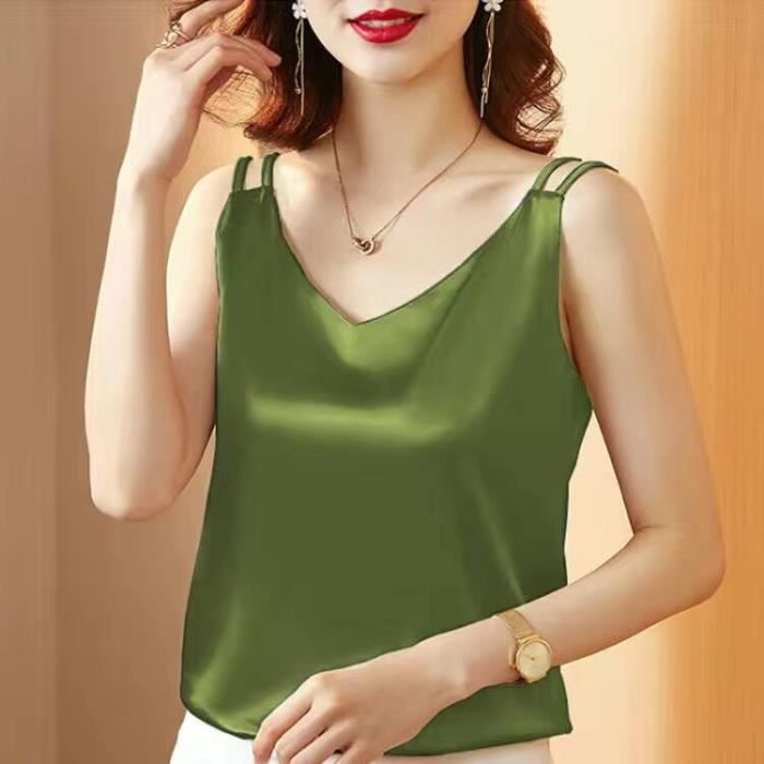 Débardeur Sans Manches Pour Femmes Col En V Hauts Pour Dames T-Shirt