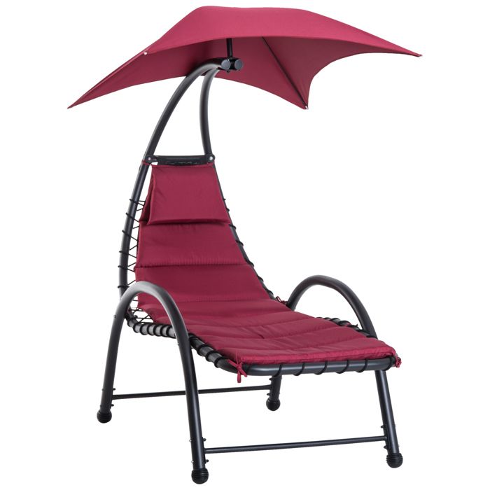 Bain De Soleil Design Contemporain Avec Pare Soleil Et Matelas 1 95l X 1l X 2 02h M Acier Polyester 195x100x202cm Rouge Cdiscount Jardin