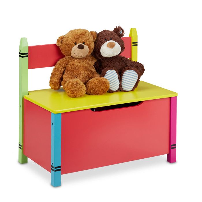 Relaxdays Banquette de rangement pour enfant coffre à jouets HLP&nbsp;: 545 x 60 x 35 cm banc avec couvercle multicolore