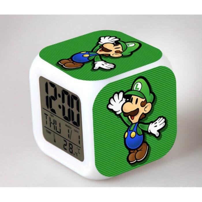 yitao Réveil Super Mario Bros Réveil Enfants LED Horloge Dessin Animé Veilleuse Flash 7 Changement De Couleur Horloge Numérique Horloge De Bureau Électronique