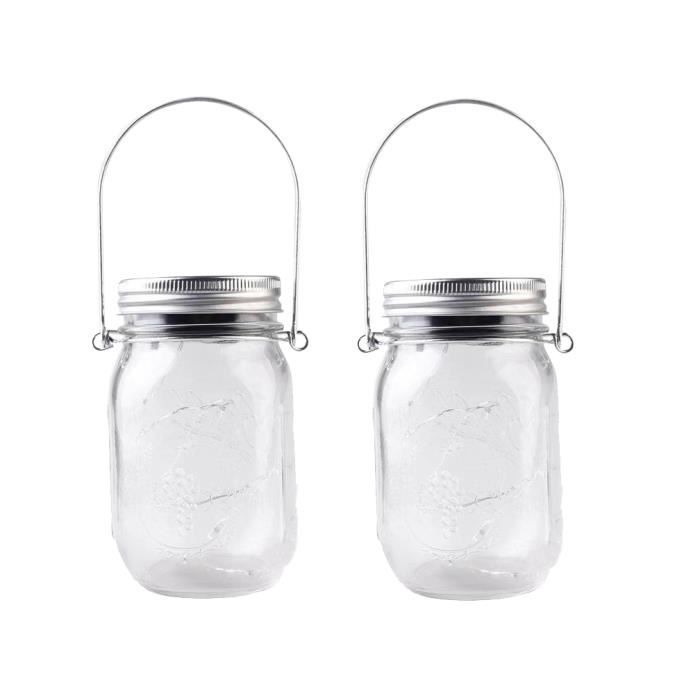 Lumières Solaires Mason Jar 2 Pièces - Lanterne LED IP65 Étanche Pour Jardin Et Patio Blanc Chaud