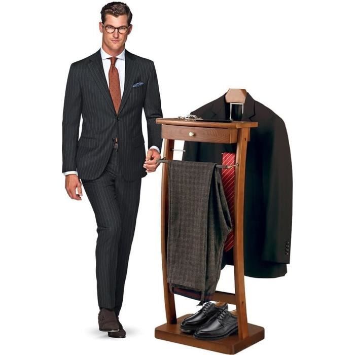 Valet de Chambre Serviteur Mural en Bois et Métal Marron Foncé pour