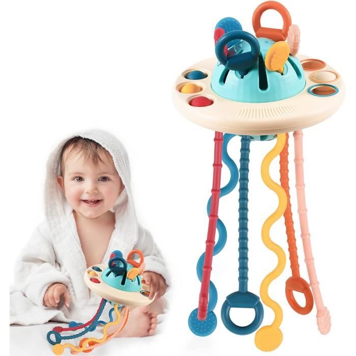 Jouet Bébé 1 An Montessori - Corde à Tirer Sensorielle Carotte - Jouet Dentition Et Éveil 6-18 Mois