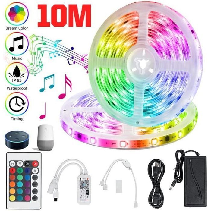 Ruban lumineux LED 10m TEMPSA - 3528SMD RVB étanche - télécommande 24 touches
