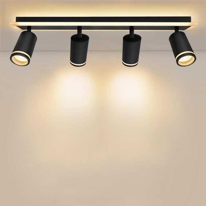 KYOTECH Plafonnier LED 4 Spots Pivotants & Orientables Rétro en Métal Noir Cage E14 Spots de