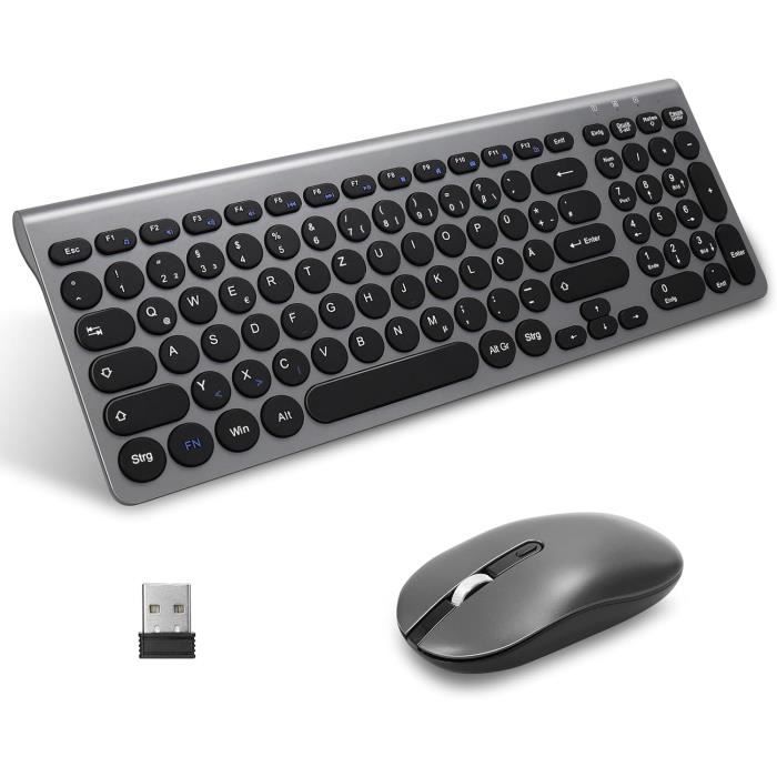 Combo Clavier Et Souris Sans Fil Ergonomiques - Clavier Fin 101 Touches, Souris Verticale DPI Réglable, 2.4GHz