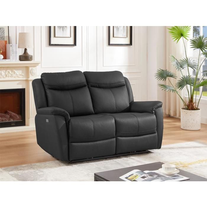 Vente-Unique Canapé 2 Places Relax En Cuir De Vachette Noir
