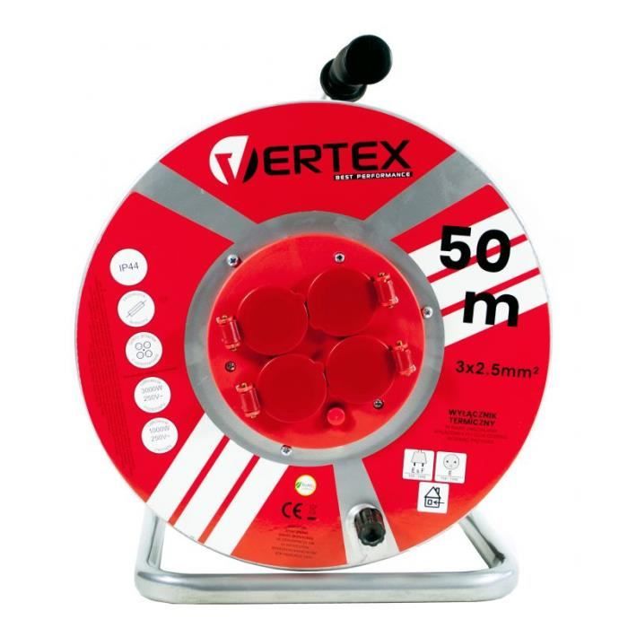 VERTEX Câble d`extension 50 m 3x2,5 mm 3000 W IP44 Noir - PB50METAL