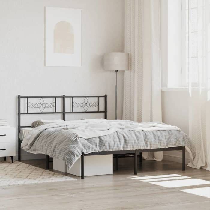 vidaXL Cadre de lit métal sans matelas avec tête de lit noir 120x190cm 355264