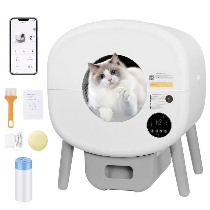 Meilleurs prix pour VINTEKY ®80 L Bac à litière autonettoyant pour Chat，adapté à de nombreux type，Litière à Nettoyage Automatique par APP，Blanc