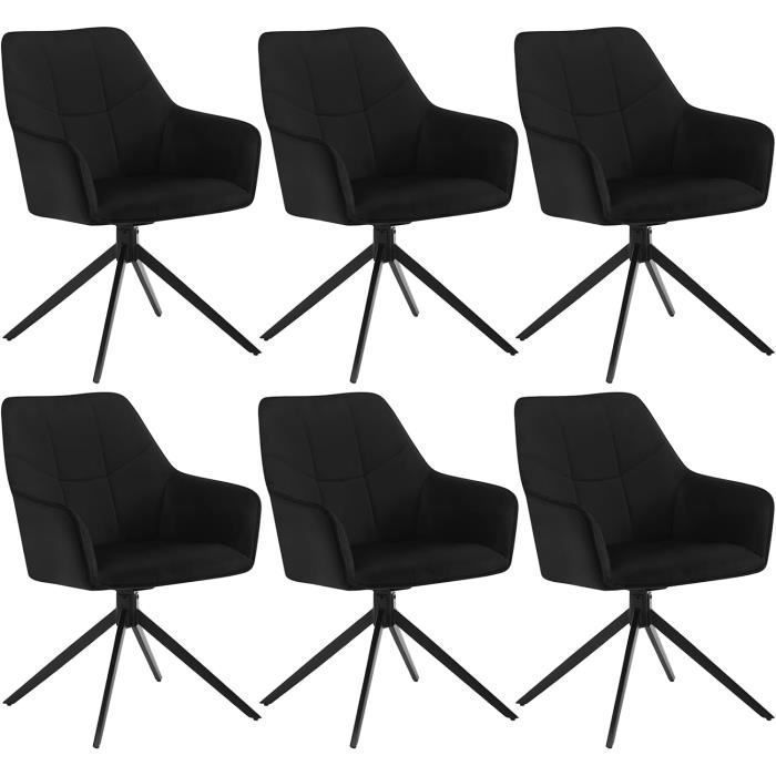 WOLTU Lot de 6 Chaises de Salle à Manger Pivotantes Fauteuils Rembourrés en Velours Pieds en Métal Noir W0ATT0177-6