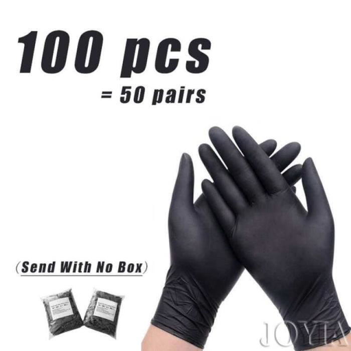 Gants Nitrile Noirs Jetables - Boîte De 100 Pièces Taille L - Sans Latex, Sans Poudre - Usage Médical Et Alimentaire