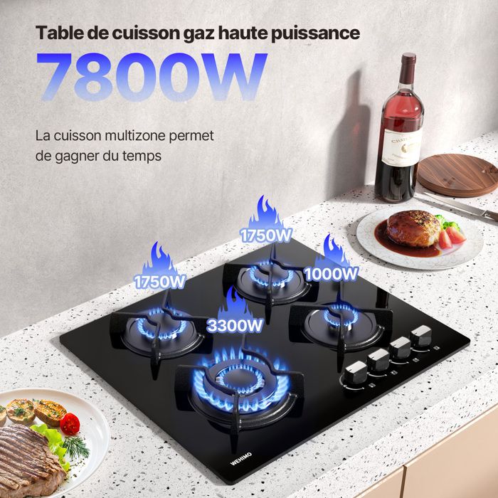 Plaque de Cuisson à Gaz WEHIMO 4 Brûleurs Verre Trempé Sécurité — free download