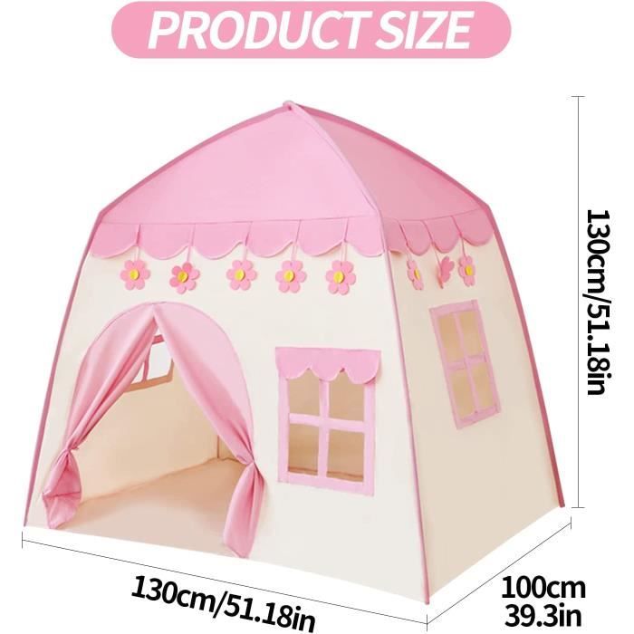 Tente De Jeu Enfant FREEAMG – Cabane Cottage 120x105x128 Cm, Rose, Avec Guirlandes Lumineuses Décoratives