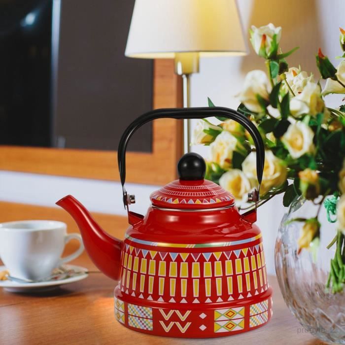 Bouilloire à Thé Vintage 2,6L Émaillée Florale - Design Rétro Avec Poignée Porcelaine