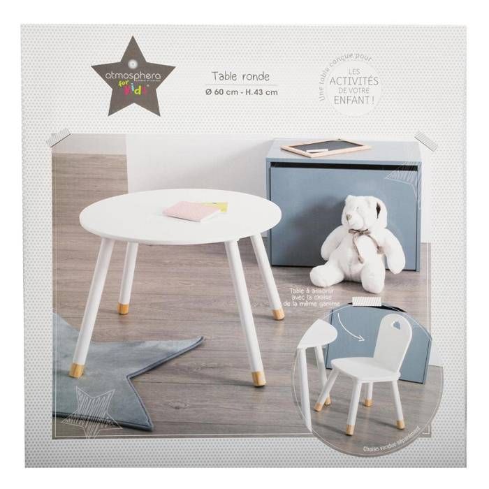 Tabouret Enfant Atmosphera Douceur - Bois Blanc, Capacité 50kg, Design Mignon