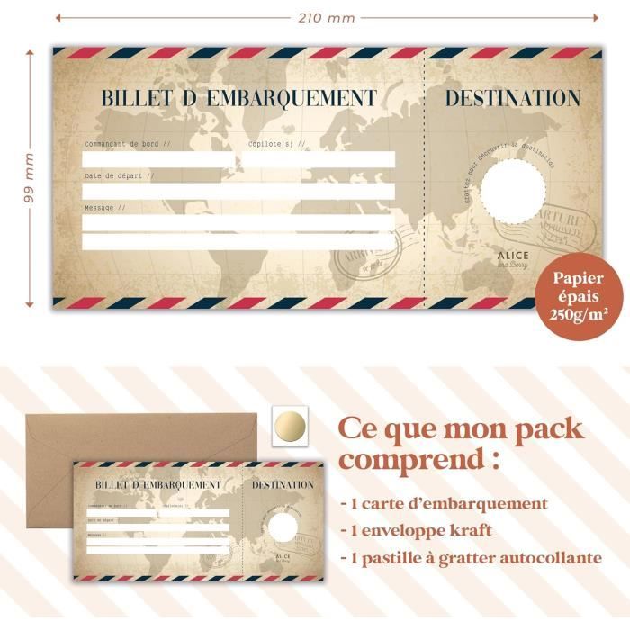Carte à gratter,Voyage,Ticket embarquement, billet avion,Surprise, cadeau -   France