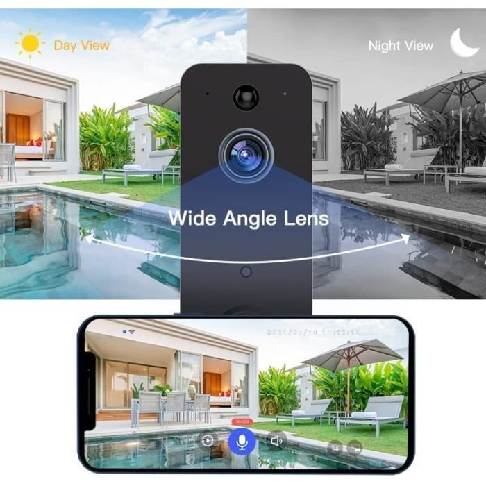 MUBVIEW - 1080P HD Sonnette sans Fil avec Caméra, Batterie Visiophone sans Fil avec Carillon, 2
