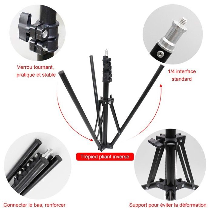 Anneau lumineux selfie de 10 pouces avec support trépied et téléphone portable led à intensité