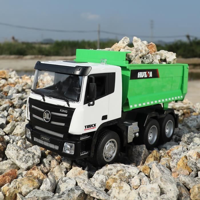 ENGINEMECH Camion télécommandé - Véhicules de chantier - 1:18 - Remorque à plateau plat - 2,4 G - 9 CH - En métal RC - Cadeau de Noël pour adultes