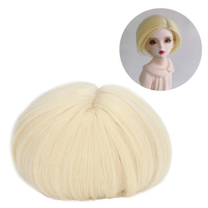 Generic Perruque de Poupée Longue Bouclée en Peluche, Cheveux en Soie Haute Température pour Tour de Tête de 35 à 39cm, Sensation de Confort élégante (rose clair