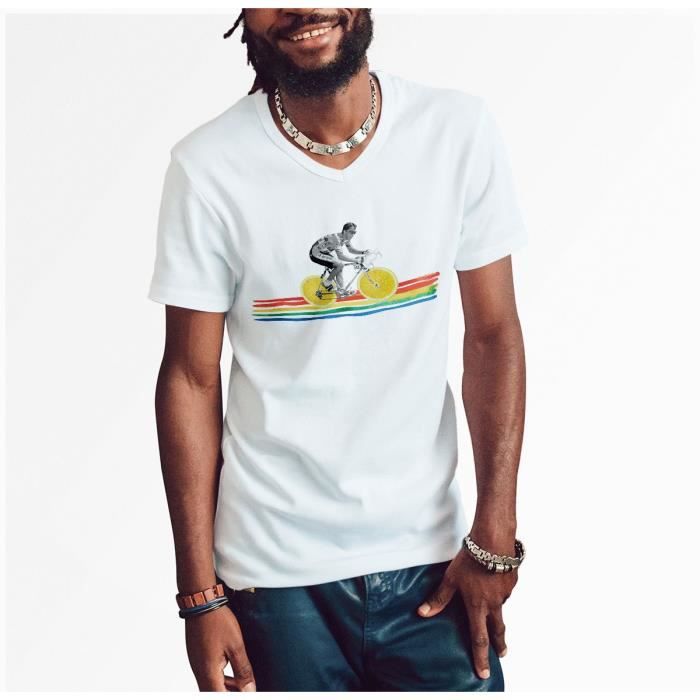 T shirt Homme Col V Cycliste Arc en ciel Collage Art Surr alisme