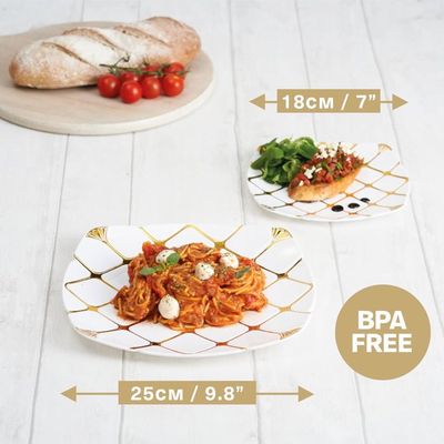 Lot De 40 Assiettes En Plastique Dur MATANA - Blanches à Bordure Dorée - 2 Tailles (26cm Et 18cm) - Réutilisables