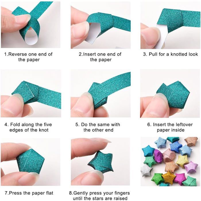 Lot De 380 Bandes De Papier Origami à Paillettes - 19 Couleurs, 24x1cm, Pour Pliage D'étoiles, DIY, Décoration