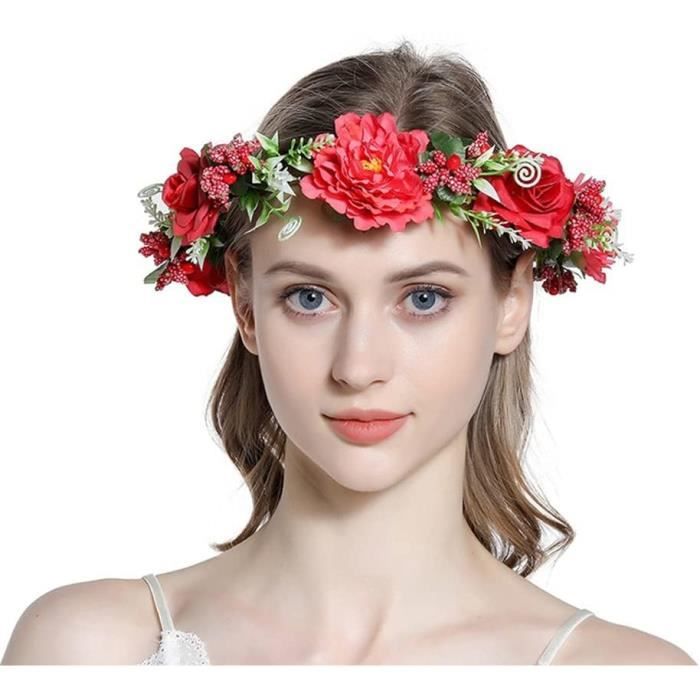 Chapeau couronne de fleurs serre tête rouge Chapeau-Tendance