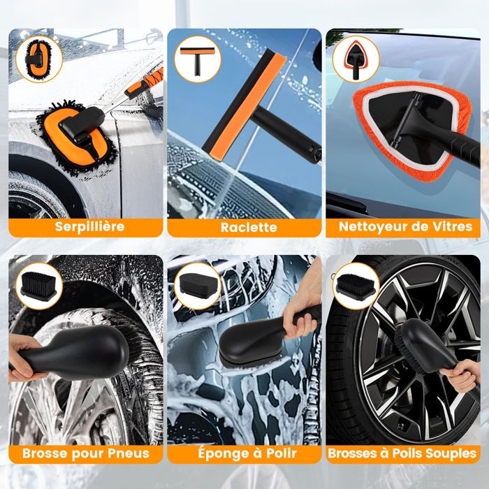 Outigu Brosse de lavage de voiture - 157 cm - Longue poignée - Polyvalente - Convient pour le