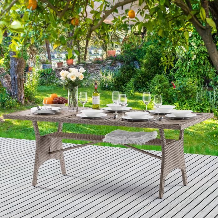 Ensemble repas de jardin table bois et céramique verte 200x100 + 8
