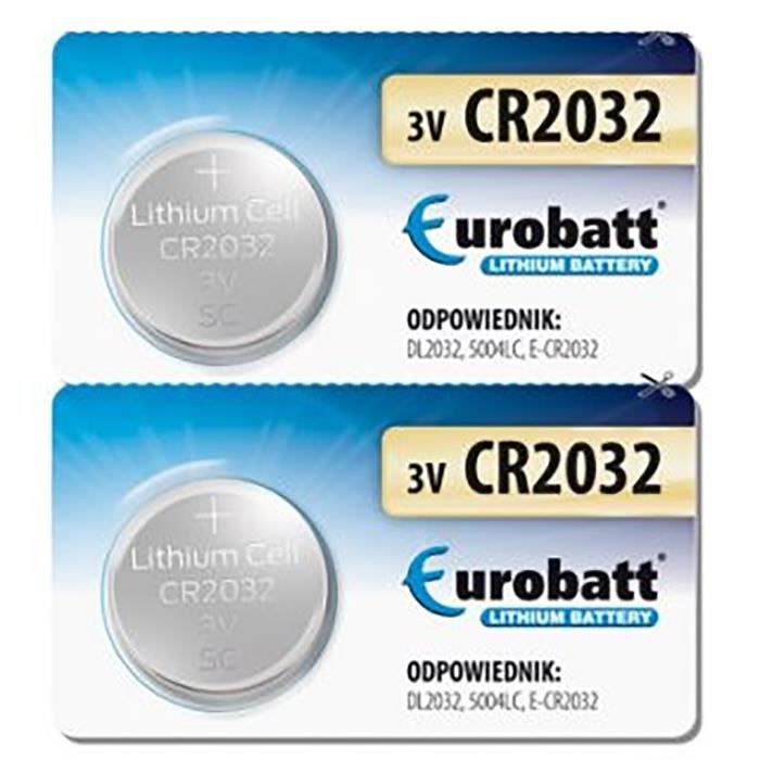 Lot 2 Piles CR2032 Eurobatt pile bouton lithium 3V BR2032 DL2032